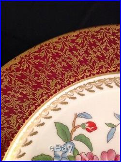 Aynsley England Fine Bone China 10 Plate Hand Painted Red Gold Birds Flowers