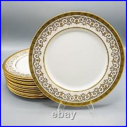 Aynsley Kenilworth Dinner Plates Gold Encrusted Set of 12 10 1/2 FREE SHIP