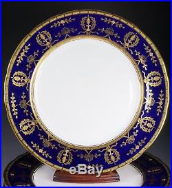 Aynsley Pattern 8225 Raised Gold Cobalt Porcelain Dinner Plates 10 1/2 Set 10