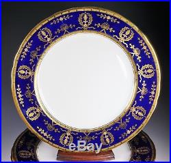 Aynsley Pattern 8225 Raised Gold Cobalt Porcelain Dinner Plates 10 1/2 Set 10
