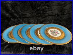 B & C (l Bernardaud And Co) Limoges 5pcs Blue And Gold Gilded Dinner Plates B & C (l Bernardaud And Co) Limoges 5pcs Blue And Gold Gilded Dinner Plates