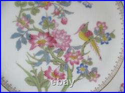 BEAUTIFUL ROSENTHAL CHINA BIRD ON BRANCH With FLORAL & GOLD DINNER PLATE-SET OF 12