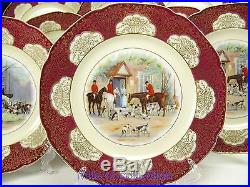 Bavaria Tirschenreuth Decorated Hunting Dogs Horses Gold Dinner Plate Set Of 12