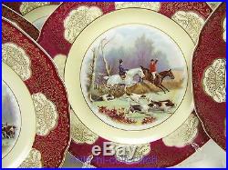 Bavaria Tirschenreuth Decorated Hunting Dogs Horses Gold Dinner Plate Set Of 12