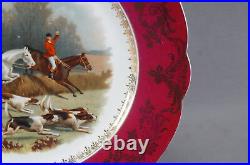 Bawo & Dotter Hunt Scene Maroon & Gold 9 5/8 Inch Dinner Plate C. 1884-1914