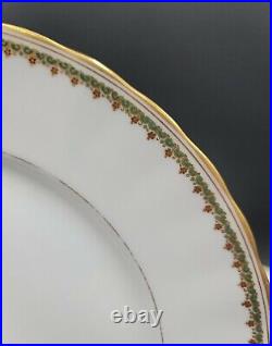Bawo & Dotter Limoges BWD206 5 Dinner Plates Green Scrolls Gold Trim EXCELLENT