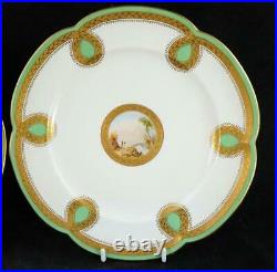 Bd Pair Antique Minton Porcelain Plates Rural Scene Gold Frieze Green Border