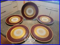 Beautiful 5 Dinner Plate Set Gold & Burgundy Bavaria Heinrich 11 SOME WEAR