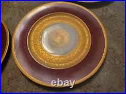 Beautiful 5 Dinner Plate Set Gold & Burgundy Bavaria Heinrich 11 SOME WEAR