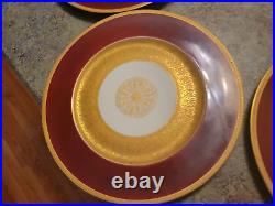 Beautiful 5 Dinner Plate Set Gold & Burgundy Bavaria Heinrich 11 SOME WEAR