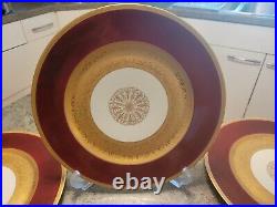 Beautiful 5 Dinner Plate Set Gold & Burgundy Bavaria Heinrich 11 SOME WEAR