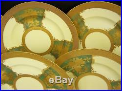 Beautiful Antique European Green Gold Encrusted Roses Dinner Plates Set Of 6