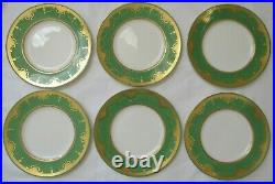 Beautiful Antique Minton Green & Raised Gold Porcelain Dinner Plate Set Of 6