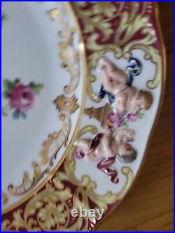 Beautiful Capo di Monte Dinner Plate Red With Gold Cherubs 1818 Italy