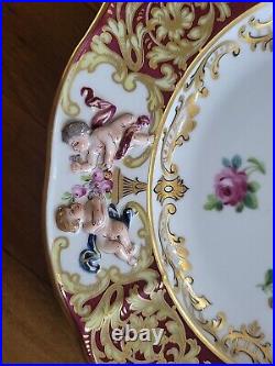 Beautiful Capo di Monte Dinner Plate Red With Gold Cherubs 1818 Italy