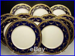 Beautiful Lenox Cobalt Blue Raised Gold Flower Dinner Plates Set Of 12