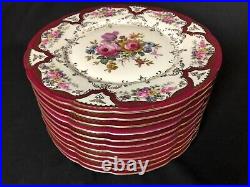 Beautiful Set Of 11 Baronet F&B Co. Bohemian 11 Dinner Plates Floral Burgundy