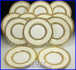 Beautiful Set Of 12 Minton X123 Raised Gold Flower Dinner Plates