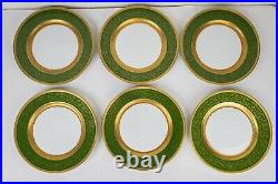 Bernardaud Limoges France Vergennes Green Dinner Plates Set of 12 Gold Encrusted