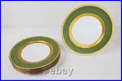 Bernardaud Limoges France Vergennes Green Dinner Plates Set of 6 Gold Encrusted