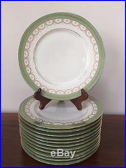 Black Knight Dinner Plates GREEN TRIM GOLD BOWS & SWAGS # 335 Set of 12