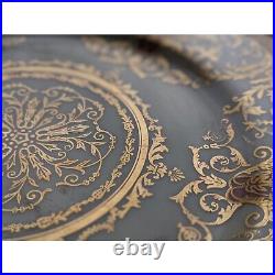Black Knight Gold Scroll Porcelain China RARE 567 505-2 2Bread / 2 Dinner Plates