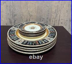 Black Knight Plates Dancers on Rim, Lyre, Rim, Gold 4 Dinner & 4 Dessert Plates