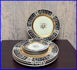 Black Knight Plates Dancers on Rim, Lyre, Rim, Gold 4 Dinner & 4 Dessert Plates