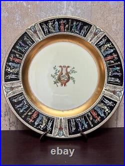 Black Knight Plates Dancers on Rim, Lyre, Rim, Gold 4 Dinner & 4 Dessert Plates