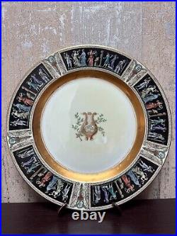 Black Knight Plates Dancers on Rim, Lyre, Rim, Gold 4 Dinner & 4 Dessert Plates