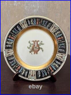 Black Knight Plates Dancers on Rim, Lyre, Rim, Gold 4 Dinner & 4 Dessert Plates