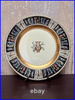 Black Knight Plates Dancers on Rim, Lyre, Rim, Gold 4 Dinner & 4 Dessert Plates