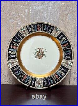 Black Knight Plates Dancers on Rim, Lyre, Rim, Gold 4 Dinner & 4 Dessert Plates