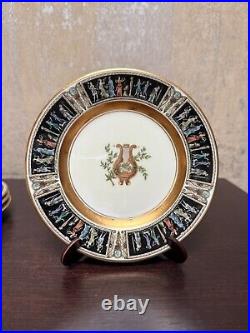 Black Knight Plates Dancers on Rim, Lyre, Rim, Gold 4 Dinner & 4 Dessert Plates