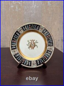 Black Knight Plates Dancers on Rim, Lyre, Rim, Gold 4 Dinner & 4 Dessert Plates