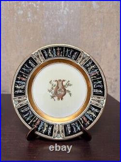 Black Knight Plates Dancers on Rim, Lyre, Rim, Gold 4 Dinner & 4 Dessert Plates