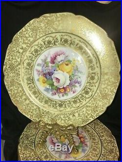 Bohemia Czechoslovakia Floral Gold Lace 101/2 6 Vintage Dinner Plates