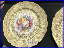Bohemia Czechoslovakia Floral Gold Lace 101/2 6 Vintage Dinner Plates