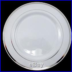 Bulk, Dinner / Wedding Disposable Plastic Plates & silverware, white / gold rim
