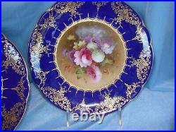 COALPORT England SET OF 12 9 plates Cobalt and Gold borders with flowers