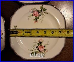 Canonsburg The Hallmark of Quality 22 Karat Gold Trim 7.5 Square Plates Roses