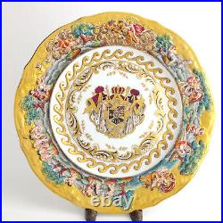 Carl Thieme 12 Gold Encrusted Capodimonte Dinner Plate Set Armorial King Naples