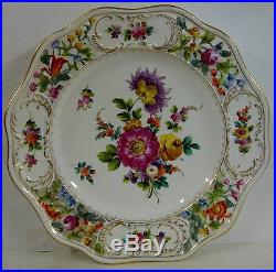 Carl Thieme C6T1 DRESDEN FLOWERS-10-1/8 Dinner Plate PIERCED RIM, GOLD TRIM