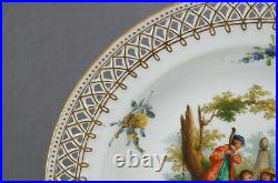 Carl Thieme Dresden Watteau Scene Floral & Gold Reticulated 9 7/8 Inch Plate