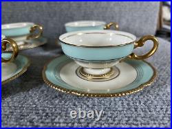 Castleton China Tremont Blue Gold Scalloped Set of 8 Tea Cup & Saucer Set USA
