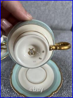 Castleton China Tremont Blue Gold Scalloped Set of 8 Tea Cup & Saucer Set USA