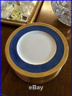 Cauldon Gold Encrusted Dinner Plates Set of 12 Blue