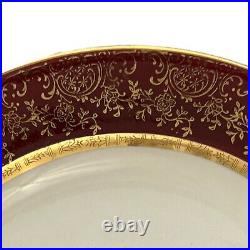 Century By Salem Dinner Plate Floral Maroon/23 Karat Gold Filigree Set Of 6