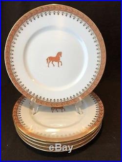 Ceralene A Raynaud Limoges Empire Orange Gold Horse Dinner Plates Set of 5