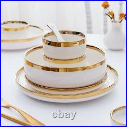Ceramic Tableware Dinner Set Round White Color With Gold Rim Plates For 1 Person